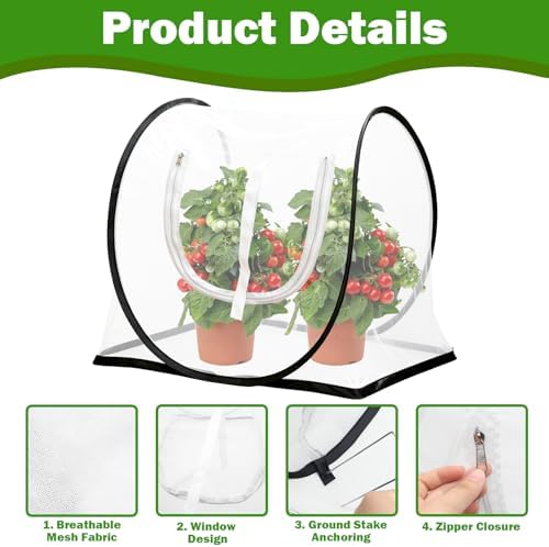 2 Pcs Garden Plant Protector Covers with Mesh Vents, 26.8"x25.6"x16.9" Pop Up Insect Barrier for Raised Beds, Easy Setup Netting to Guard Vegetables, Seedlings, Potted Plants Outdoor - Image 3