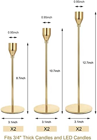NLBTW Set of 6 Gold Taper Candle Holders, Tall Candlesticks Holder for Dining Table Centerpiece, Fall Decor, Fireplace Mantel & Wedding Gift (Fits 3/4" Thick Candles) | Modern Candle Stick Holder Decor for Mantel Dining Table Centerpiece, 3 Different H... - Image 6