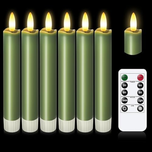 KSWING Upgraded Real Wax Short LED Flameless Green Taper Candles with Remote, 6 PCS Candlesticks Battery Operated - 6" Realistic Fake Candle Sticks for Home/Wedding/Fireplace Xmas Decor by Unknown