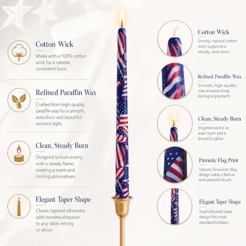 Floral Taper Candle Dripless Candlesticks - Gedengni 4pcs Handmade USA Flag Candles Long Candle Sticks 10inch Smokeless Tapered Candles for Home Party Wedding Dinner,8-Flag - Image 3