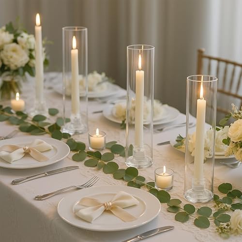 Hurricane Candle Holder Thickened Cylinder Covers 4 Pcs Taper Candle Sticks Holder Glass Tall Candlesticks Holders Centerpiece for Wedding Dining Table - Image 2