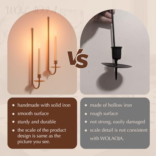 Metal Wall Candle Sconce Holder Set of 2 Wall Mount Candle Holder Pillar Holder Brass Modern Wall Candle Sconces Hanging for Living Room Farmhouse Fireplace Wedding - Image 5