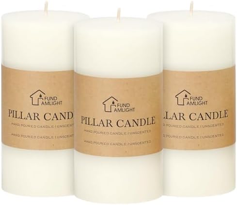 3x6 Inch White Pillar Candles Set of 3 - Decorative Unscented Pillar Candle by FUNDAMLIGHT