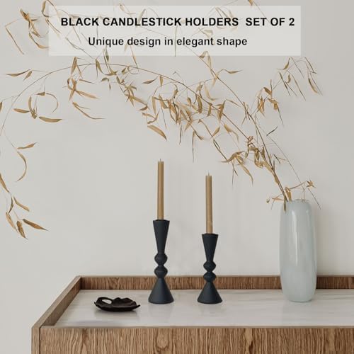 Candle Holder Black Candlestick Holders,Taper Candle Holders Set of 2- Candle Sticks Holder Decor for Home,Small Modern Wood Candle Stick Candle Holder for Candlesticks（7.5"/6" H） - Image 2