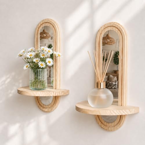 Artilady Floating Shelves with Arched Mirror, Boho Wall Decor for Storage by Artilady