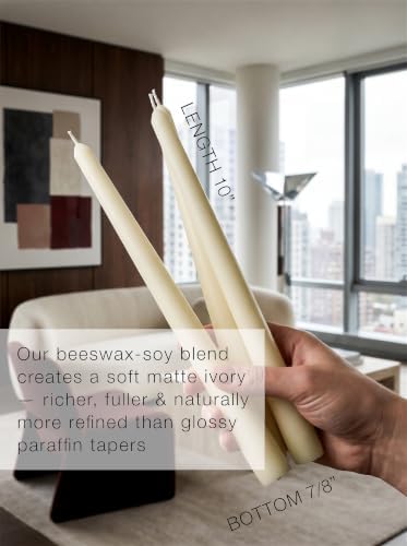10" Classic Taper Candles, Ivory, 4-Pack, 7-8 Hours Long Burning, Unscented Tall Candlesticks - Image 2