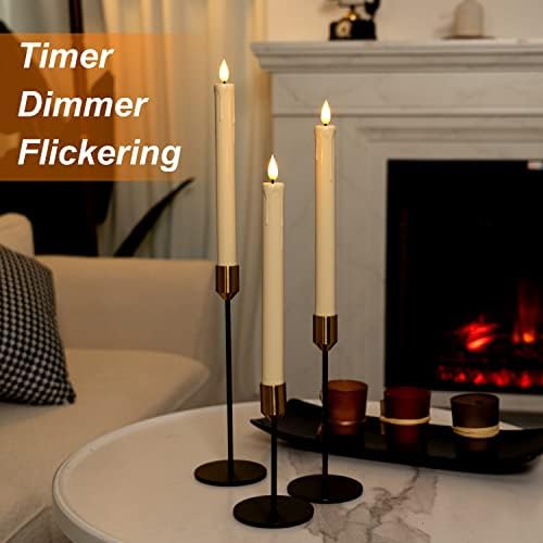 Homemory 3 Pcs Flameless Taper Candles with Remote Timer Dimmer, 9.6" Ivory LED Candlesticks Battery Operated, Plastic Flickering Flameless Candles for Fireplace Wedding Seasonal Indoor Decorations - Image 3