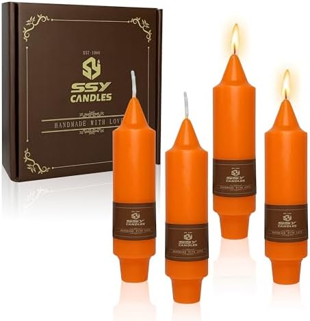 Orange Short Taper Candle Candle Sticks, 5 Inch Mini Pillar Candles, 4PCS Handmade Unscenteds Candlesticks for Festive Halloween Thanksgiving Day Fall Home Decor by FCMSHAMD