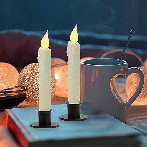 CVHOMEDECO. Real Wax Hand Dipped Battery Operated LED Timer Taper Candles Country Primitive Flameless Lights Décor, 6-3/4 Inch, Ivory, 3 PCS in a Package - Image 3