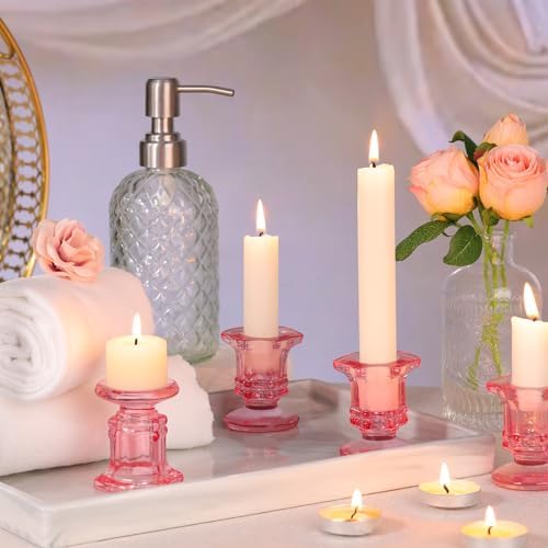 Lanttu 12 Pcs Pink Candlestick Holders Bulk Glass Candle Holders 2.9"x3.08" - Image 5