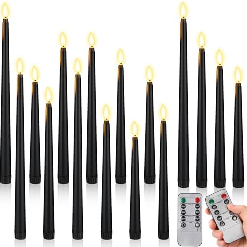Rossesay 16 Pcs Black Flameless Taper Candle with Remote Timer by Rossesay