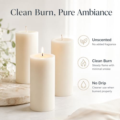 Pillar Candles Ivory 6 Pack, 2.8x6 Inch Unscented Candle - Image 4
