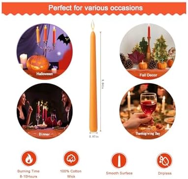 6Pcs Taper Candles Orange Set for Modern Farmhouse Decor,10 Inch Gradient Orange Candle Sticks for Boho Decor,Dripless Unscented Long Burning Rustic Candlesticks for Centerpiece,Wedding,Dinner - Image 2
