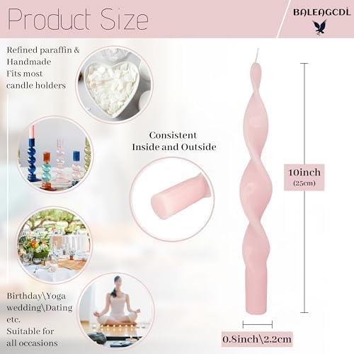 Unscented Gradient Pink Spiral Taper Candle Smokeless Taper Candlesticks Handmade 10 Inch Long Twisted Candles for Wedding Holiday Home Decor Gifts - Image 3