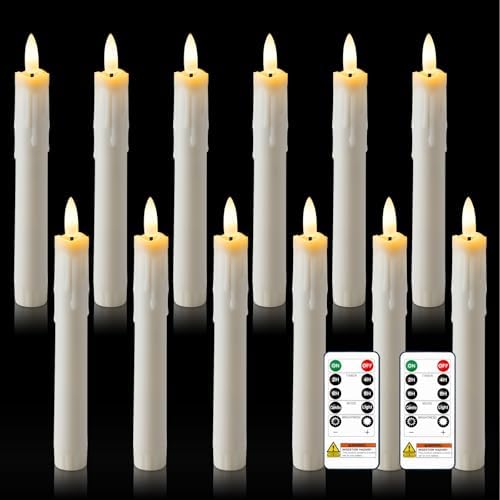 Homemory 7 Inches Flameless Taper Candles with Remote Timer, Short Led Candlesticks with 3D Flickering Light, Battery Operated Candles with Lifelike Flame for Wedding Home Xmas Decor, White, 12 Pcs by Homemory
