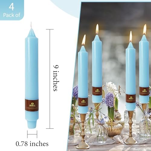 Blue Taper Candles 9 inch - 4 Pack Fat Candle Taper Candles Dripless, Smokeless, Unscented Hand Poured Tall Candlesticks - Perfect for Home Decor, Weddings, and Special Occasions - Image 4