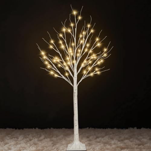 1 Pack 4FT Lighted Birch Trees, 48 LED Twinkling Trees, 2 Lighting Modes by SANJICHA
