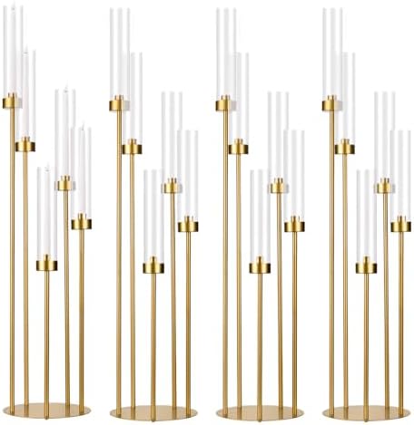 5 Arm Candelabra with Acrylic Lampshade Set of 4 Gold Candelabra for Wedding Table Birthday Party Home Decoration 39.4'' Candle Holder Fit LED Taper Candles by WeddingPartyDecoration