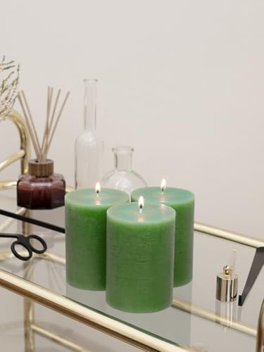 CANDWAX 3x4 inch Grass Green Pillar Candles Set of 3 - Unscented Dripless Rustic Grass Green Candles for Weddings, Centerpieces, Home Décor, Party Decorations - Image 5
