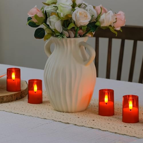 Flameless D: 1.7" H: 2.5" Small Tea Light LED Candles, Acrylic Battery Operated Votive with Remote Control and Timer, Tealight Red Flickering Warm Light Pack of 15 Electric Long Lasting - Image 6