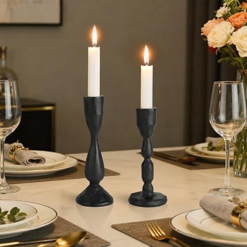 Black Taper Candle Holders Set of 2 Vintage Iron Black Candlestick Holder - Image 5