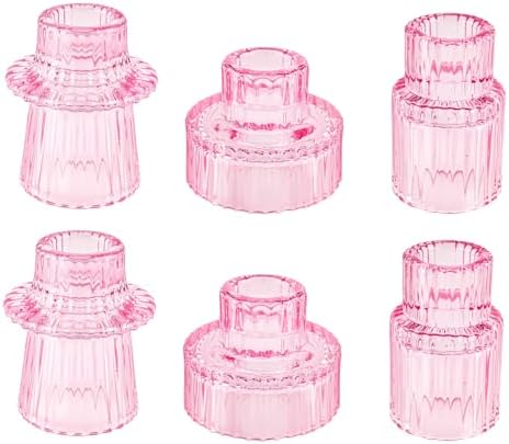 Glass Candlestick Holders, Taper Candle Holders, Set of 6, Pink by ECHFSM