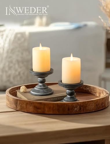 Wood Pillar Candle Holder: Rustic Distressed Black Candle Stand - Image 4