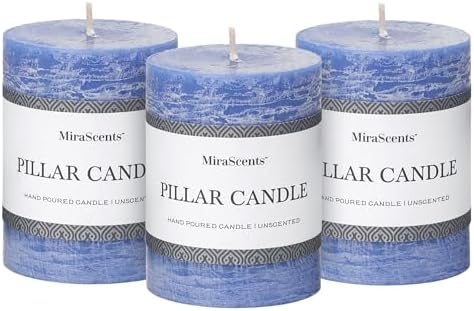 3x4 Inch Blue Pillar Candles Set of 3 - Hand-Poured Unscented Candles, Long Clean Burning, Large Big Candle, Smokeless Dripless Candle for Dinner Table, Wedding, Home, Bathroom, Rustic Decor by MiraScents