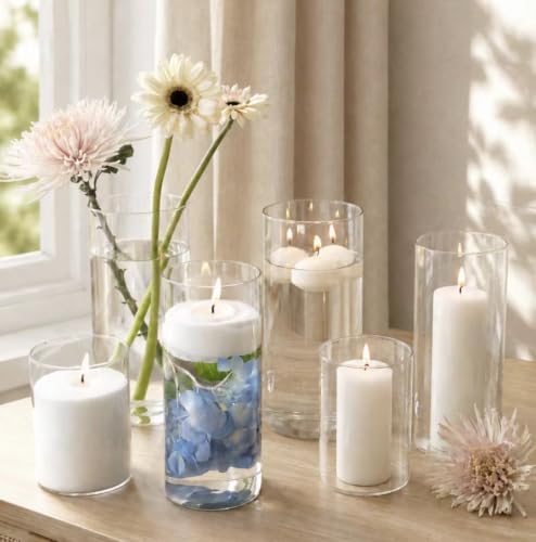 6 Pcs Hurricane Glass Candle Holders for Pillar Candle Clear Cylinder Vases by Unknown