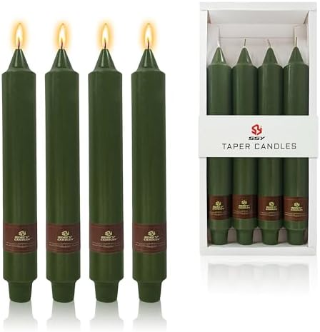 Olive Green Taper Candles Sticks Unscented 9 inch Tapered Candle Ideal as Dinner Smokeless Long Burning Candlesticks for Weddings Dinner Party Home Decor by XINAOBAOLUO