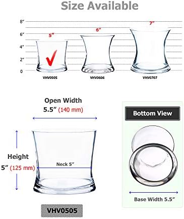 WGV Unique Bouquet Vase, 5.5" W, 5" H, Clear Short Hurricane Concaved Gathering Glass Floral Candle Holder, Home Wedding Event Decor, 1 Piece (VHV0505) - Image 2