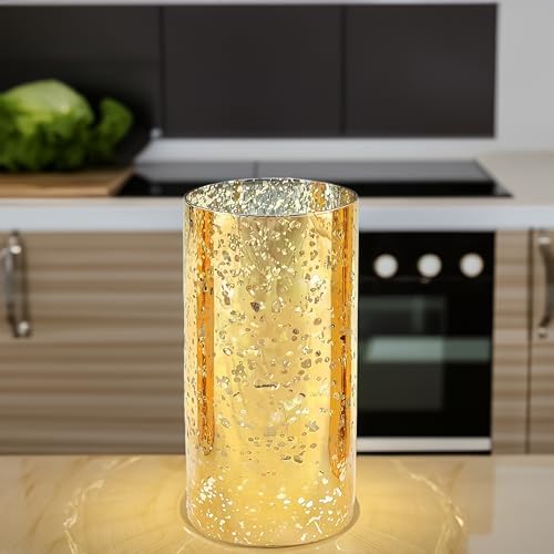 WGVI Hurricane Candle Holder Sleeve, W: 5", Ht: 8", Gold Speckled Glass Cylinder Open Both Ends, Chimney Tube Shade, 12 Piece - Image 3