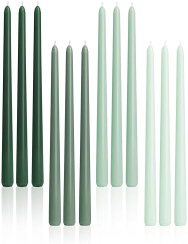 Viyffo Taper Candles, 12 Inch, 12 Pack, Green – Unscented, Smokeless Design, Up to 8-Hour Burn – Tall Candlesticks for Table Decor, Weddings & Dinners by Viyffo