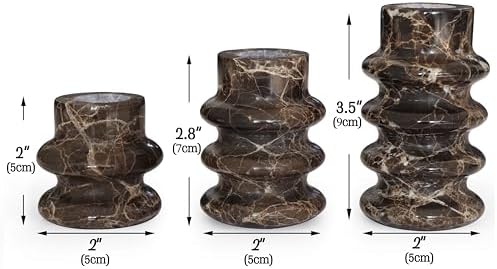 Vixdonos Marble Candle Holder Set of 3 Taper Candle Candlestick Mantle Candle Stand for Home Decor,Wedding,Party and Table Centerpieces(Brown) - Image 3