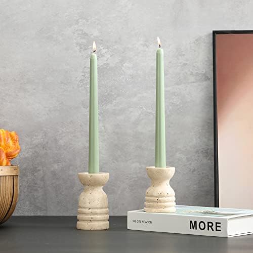 Candle Holders Italy True Natural Travertine Stone Set of 2 Premium Marble Candlestick Holder for Wedding Dinning Party Candle Stand for Dia 3/4" Taper Pillar Candles Color Beige (CH6065YL) - Image 5