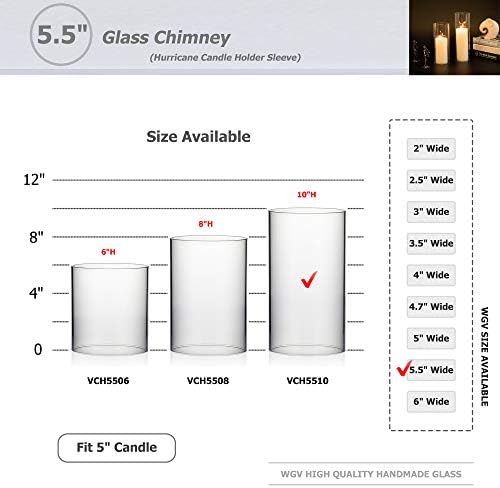 WGVI Hurricane Candle Holder Sleeve, Wide 5.5", Height 10", Clear Glass Cylinder Candleholder, Chimney Tube, Open Ended Candle Shade, 1 Piece - Image 3