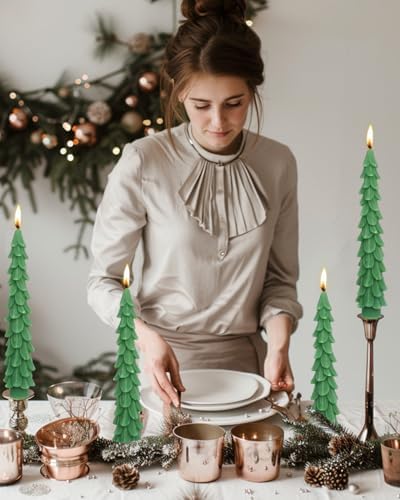 Christmas Tree Taper Candles Hunter Green Spruce Candles，Christmas Decor Decoration,Set ot 2,(Hunter Green) 10.5inch - Image 6