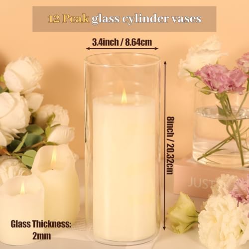TBWIND 12pcs 8 Inch Clear Glass Cylinder Vases for Centerpieces - Image 6