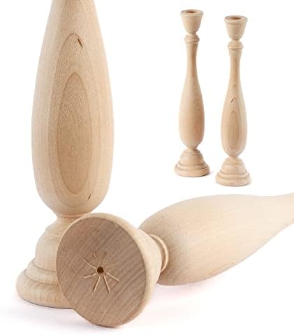 Unfinished Natural Wood Large Candle Sticks Set by Factory Direct Craft - Set of 4 Wooden Candle Holders for DIY Crafts and Decorating Made in USA (Sizes 11" H) - Image 2