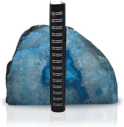 Nature's Decorations Teal Agate Bookends – A+ Grade Geode Heavy Duty Decorative Stone Crystal Book Ends for Shelves & Bookcases, Natural Polished Bookshelf Decor, 1 Pair 3-4Lbs