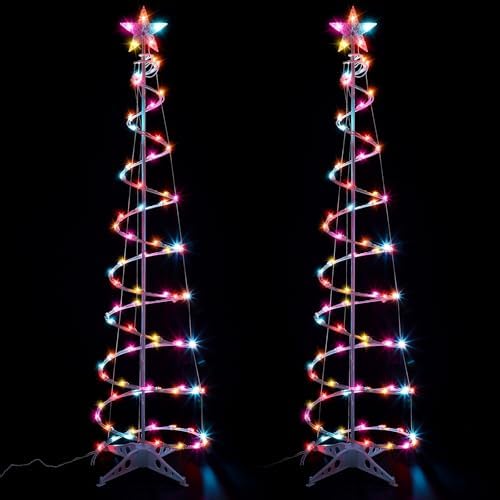 2 Pack 6 Ft Spiral Christmas Tree 125 LEDs Outdoor, Multi Color by Macarrie