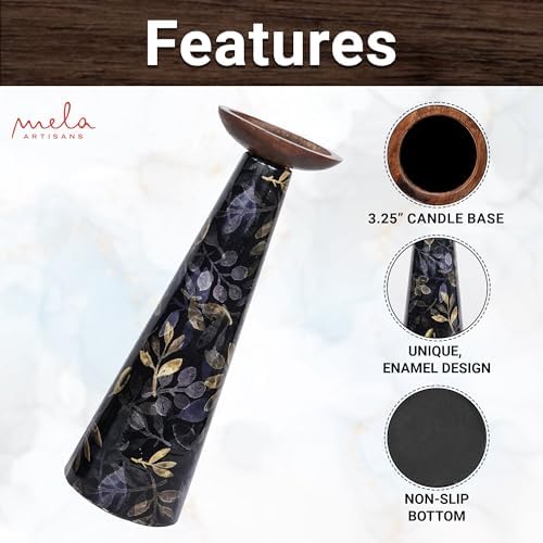 Mela Artisans Multileaf Metal Candle Holders - Gold Black, Set of 3 - Image 5