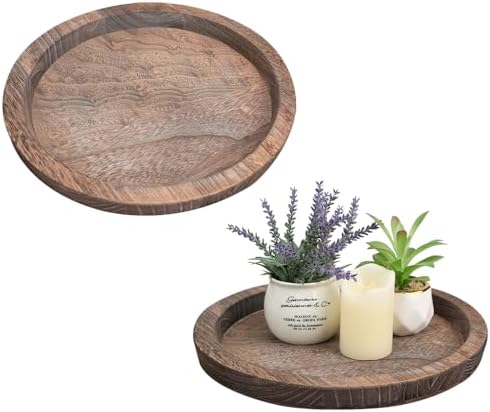 2 Pcs Decorative Serving Tray, Wooden Coffee Table Trays Decor by Mulaibdin