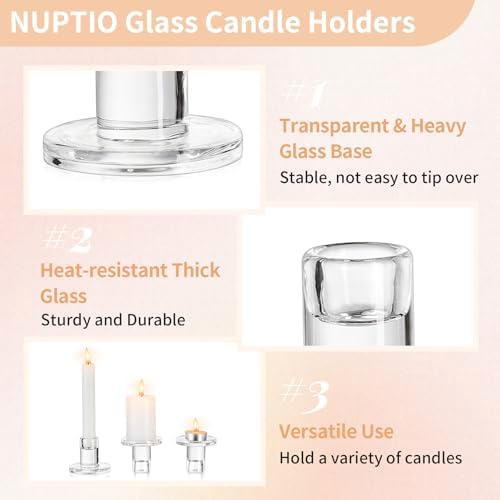 NUPTIO Glass Candle Stick Holder: Set of 10 Clear Small Taper Candlestick Holders for Tapered Candles Bulk Crystal Short Tapers Candlesticks Candleholder for Dining Table Fireplace Mantle Decor - Image 4