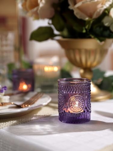 24pcs Purple Votive Candle Holders for Table Centerpieces, Glass Tea Lights Candle Holder for Bridal Shower, Baby Shower Decrations, Boho Tea Party Purple Decor, Gifts for Women - Image 5