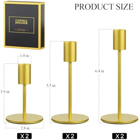 Set of 6 Gold Candlestick Holders, FSyueyun Candle Stick Holder Home Decor - Image 4