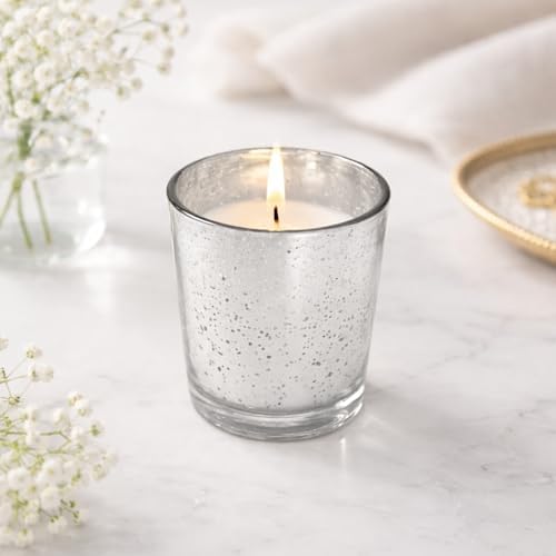 Hosley Set of 24 Silver Mercury Filled Glass Votive Candles. Ideal Gift for Weddings, Bridal Showers, Parties, Home Decor, and Special Events - Image 2