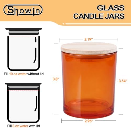 SHOWIN 10 OZ Thick Candle Jars for Making Candles 15 Pcs, Empty Jars with Wood Lids for Candle Making, Sample Container, Clear Orange - Image 3