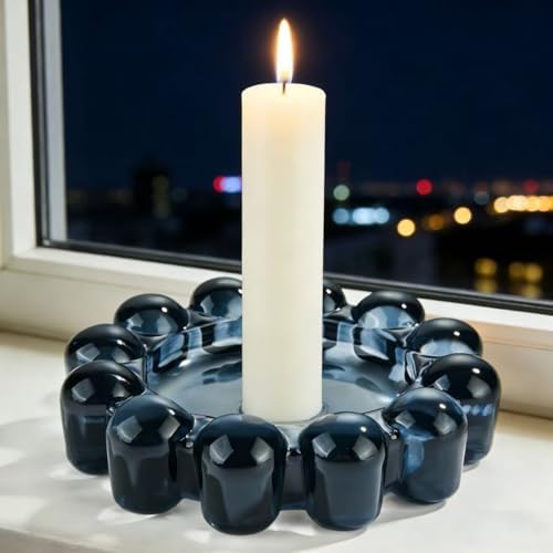 khtumeware Black Bubble Glass Candle Dish – Modern Clear Glass Candle Holder for Tealights & Diffusers, Decorative Tray for Home & Tabletop Decor（2 Pack） - Image 5