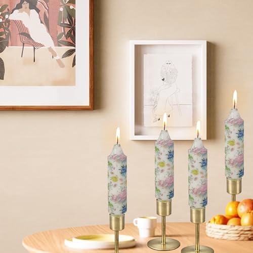 5 inch Short Candle Floral Candle Sticks Printed Candlestick Handmade Unscented Taper Candle 4 Pack Beautiful Flower Tapered Candles for Home Dinner Wedding Holiday - Image 6